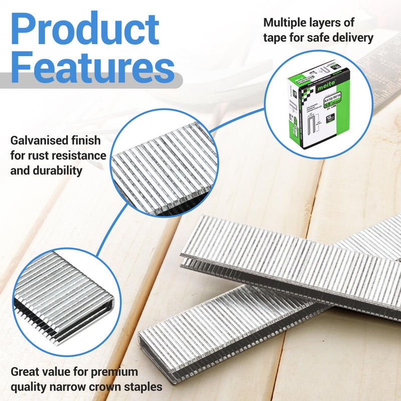 meite 18 Gauge 1/4-Inch Narrow Crown Staples, 5/8-Inch Length Heavy Duty Galvanized Upholstery Staples for Electric or Pneumatic Narrow Crown Staple Guns (4,000 PCS) - Image 3